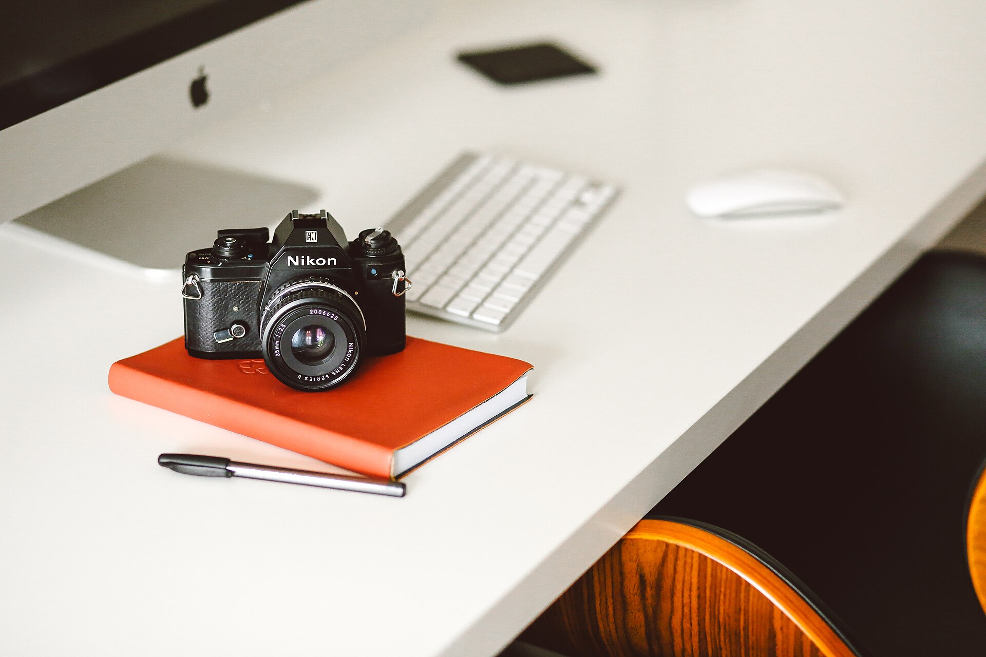 notebook and camera desk